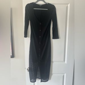Black Ribbed Quarter Length Midi Dress, Size S